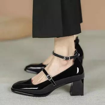 Женские туфли-лодочки Fashion Mary Patent Leather Jane Ladies Low Heel Shallow Round Toe Solid Party Shoes Zapatos Mujer Primavera Verano 37