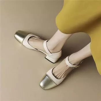 Женские туфли-лодочки из двух предметов с квадратным носком на массивном низком каблуке с металлическими украшениями, разноцветная женская модная обувь, весна-осень 43 33 бежевый
