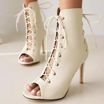 Женские туфли-лодочки из искусственной кожи на тонком высоком каблуке с открытым носком на молнии, фирменный дизайн, пикантные вечерние весенне-осенние туфли, черные, бежевые, 34-46 34 бежевый