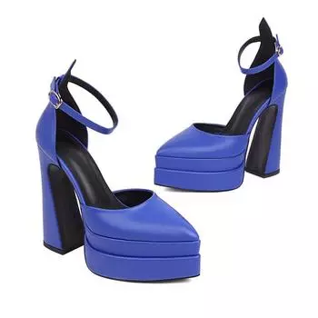 Женские туфли-лодочки из искусственной кожи на платформе, на очень высоком каблуке с острым носком, ремешком на щиколотке и пряжкой, вечерние пикантные весенне-осенние туфли красного цвета 35 чёрный