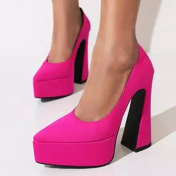 Женские туфли-лодочки из искусственной кожи на платформе, на очень высоком каблуке с острым носком, вечерние пикантные весенне-осенние туфли черного розово-карминного цвета 35 чёрный