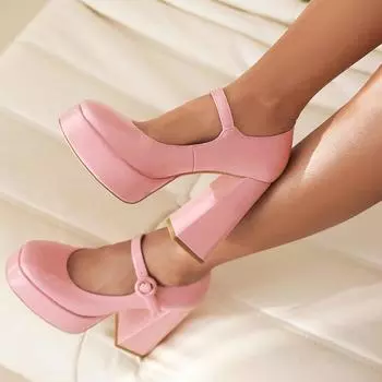 Женские туфли-лодочки из искусственной кожи на платформе, на очень высоком каблуке с круглым носком, вечерние туфли Мэри Джейн с пряжкой на ремне, лаконичная весенне-осенняя обувь 35 чёрный