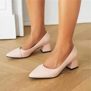 Женские туфли-лодочки из искусственной кожи с острым носком на толстом среднем каблуке, женская модная повседневная обувь на мелком каблуке, весна-осень, белый, синий, желтый 33 чёрный