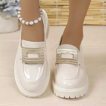 Женские туфли-лодочки из лакированной кожи на толстой подошве с металлической подошвой. Новинка 2024 года. Нескользящие женские оксфорды. Универсальные черные, бежевые туфли-лодочки на квадратном каблуке. 42 чёрный