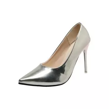 Женские туфли-лодочки из лакированной кожи на высоком каблуке 9 см, женские туфли-шпильки на низком каблуке, свадебные туфли из серебристого металла, блестящие туфли-лодочки для женщин 34 серебряный