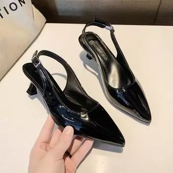 Женские туфли-лодочки из лакированной кожи с острыми шпильками, летние дизайнерские элегантные сексуальные офисные босоножки на высоком каблуке для женщин 35 чёрный
