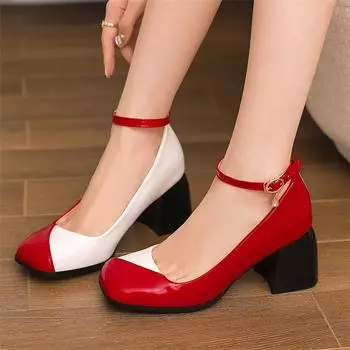 Женские туфли-лодочки из лакированной кожи с ремешком на щиколотке, туфли-лодочки с квадратным носком, толстые высокие каблуки с пряжкой, разноцветные женские туфли-перчатки, весна-осень 46 33 чёрный