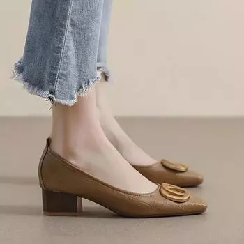 Женские туфли-лодочки из металла на среднем каблуке, модельные туфли из тисненой кожи, женские офисные туфли 38