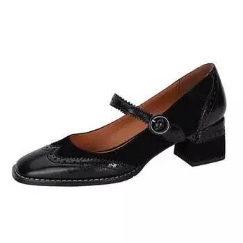 Женские туфли-лодочки из натуральной кожи, броги длиной 22–25 см, туфли Мэри Джейн из воловьей кожи и овечьей замши, туфли на платформе 34 чёрный