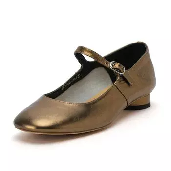 Женские туфли-лодочки из натуральной кожи, очень мягкие винтажные туфли на низком каблуке с квадратным носком и верхом из воловьей кожи 34 золотой