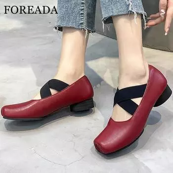 Женские туфли-лодочки из натуральной кожи, женская модная обувь на массивном низком каблуке с квадратным носком и перекрестным ремешком, весенне-осенняя обувь цвета хаки, бежевого цвета, 40 34 бежевый