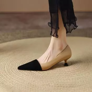 Женские туфли-лодочки из натуральной кожи с застежкой-молнией на тонком высоком каблуке с острым носком, элегантные женские повседневные туфли на каблуке для женщин 34 чёрный