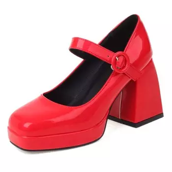 Женские туфли-лодочки Janes, весенние туфли на толстом каблуке в стиле панк, модные белые, черные, красные, серебряные, розовые, серые вечерние туфли на платформе с квадратным носком 44 красный