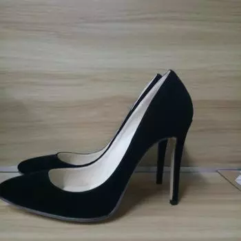 Женские туфли-лодочки, классические сексуальные леопардовые туфли из флока на высоком каблуке с острым носком, женские туфли-лодочки, бархатные весенние свадебные туфли для вечеринок, большой размер 35 чёрный