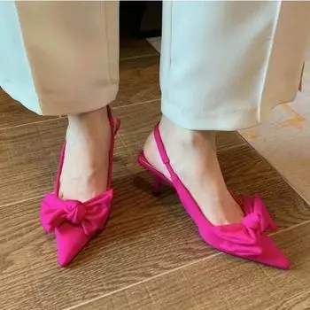 Женские туфли-лодочки, летние брендовые женские сандалии с открытой пяткой, модные женские элегантные модельные туфли-лодочки без шнуровки с острым носком и бантом 35