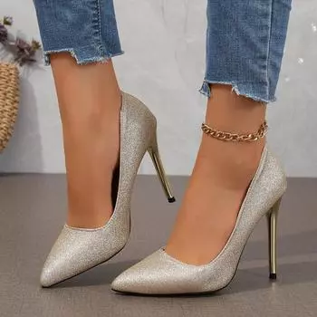 Женские туфли-лодочки Летние туфли-лодочки для офиса с острым носком на высоком каблуке Женские повседневные однотонные модные платья Сексуальные свадебные туфли для женщин Zapatos De Mujer 35 чёрный