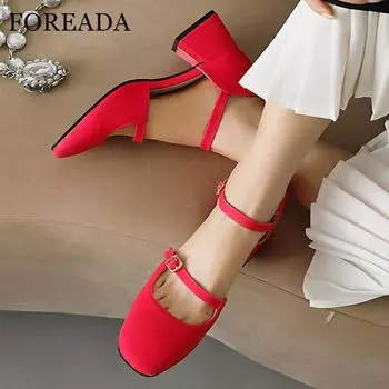 Женские туфли-лодочки Мэри Джейн из искусственной кожи, состоящие из двух частей, женская модная обувь на массивном среднем каблуке с квадратным носком и пряжкой, весенне-осенний зеленый цвет 34 чёрный