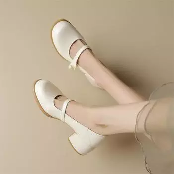 Женские туфли-лодочки Мэри Джейн с круглым носком на платформе, на массивном среднем каблуке, женская модная карьерная обувь, весенне-осенняя обувь бежевого абрикосового цвета 43 33 бежевый