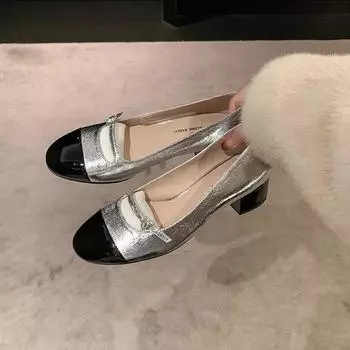 Женские туфли-лодочки «Мэри Джейн» с круглым носком на толстом среднем каблуке, разноцветные перчатки с кристаллами, женская модная обувь, весна-осень 40