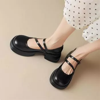 Женские туфли-лодочки Мэри Джейн с круглым носком на платформе, на толстом высоком каблуке с пряжкой, лаконичная женская модная обувь, весенне-осенняя обувь бежевого цвета 43