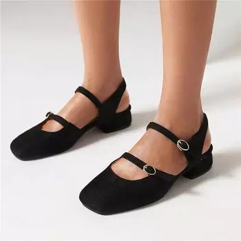 Женские туфли-лодочки Мэри Джейн с квадратным носком, на толстом среднем каблуке с пряжкой, лаконичная женская модная повседневная обувь, летняя красная, черная, фиолетовая 43
