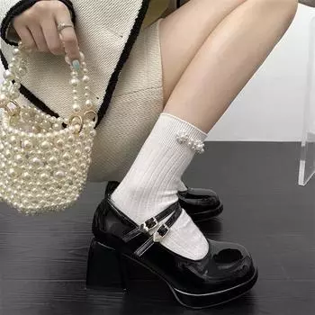 Женские туфли-лодочки Мэри Джейн с ремешком на щиколотке, модные милые туфли на высоком каблуке на платформе с ремешком на платформе 40 бежевый