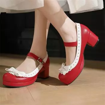 Женские туфли-лодочки Мэри Джейн в стиле Лолиты с круглым носком на платформе, на толстом высоком каблуке, кавайная обувь с пряжкой и бантом, женская обувь для косплея, весна-осень 33 чёрный