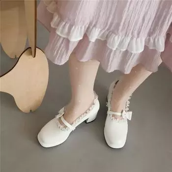 Женские туфли-лодочки Мэри Джейн в стиле Лолиты с квадратным носком на платформе, на толстом высоком каблуке, кавайные туфли с оборками и бантом, женская обувь для косплея, весна-осень