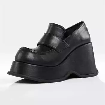 Женские туфли-лодочки Мэри Джейн, весенние женские босоножки на танкетке на очень высоком каблуке, классические милые женские туфли Лолиты в стиле панк с пряжкой на ремне 35 чёрный