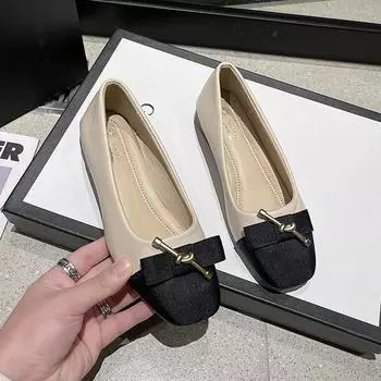 Женские туфли-лодочки, массивные топсайдеры, офисные женские туфли без шнуровки с квадратным носком, модельные туфли на среднем каблуке на металлическом каблуке 35 бежевый