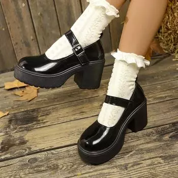 Женские туфли-лодочки Модные элегантные туфли на платформе с высоким каблуком Женские осенние туфли Мэри Джейн с пряжкой на щиколотке Женские туфли Лолита на толстом каблуке 35 бежевый