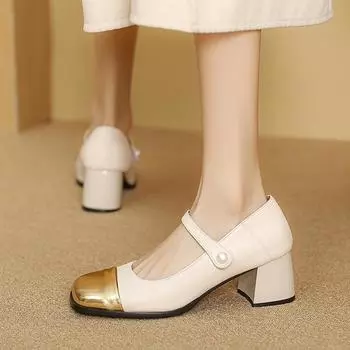 Женские туфли-лодочки на блочном каблуке, повседневные, разноцветные, женские, из искусственной кожи, весна-лето, на липучке, туфли Мэри Джейн, женские размеры 33-46 6