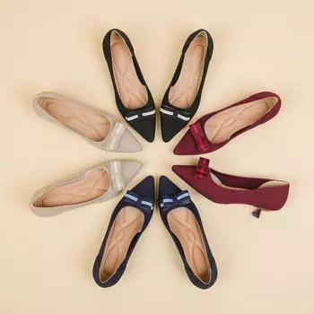 Женские туфли-лодочки на каблуке-рюмочке с бантом, с острым носком, вязаные, без застежек, удобные, повседневные, формальные, нарядные туфли на низком каблуке, для ходьбы, для офиса, для женщин 34