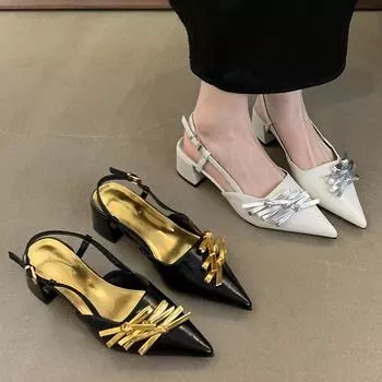 Женские туфли-лодочки на каблуке с ремешком-бабочкой и пряжкой, модная обувь с острым носком, женские туфли на среднем каблуке 40 чёрный