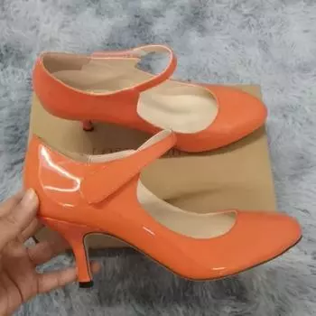 Женские туфли-лодочки на каждый день, на среднем каблуке 7 см, из лакированной кожи, с ремешком на щиколотке, на высоком каблуке, удобные, с круглым носком, с неглубоким носком, красные, свадебные туфли 35 белый