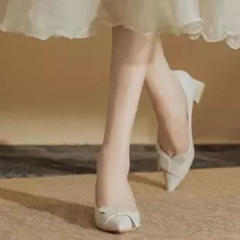 Женские туфли-лодочки на квадратном каблуке с бантом средней высоты для женщин, летние корейские туфли в акционном предложении, модные и низкие цены 35