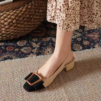 Женские туфли-лодочки на массивном блочном каблуке, закрытые туфли на пятке с квадратным носком и регулируемым ремешком на щиколотке, модельные туфли на низком каблуке для женщин, повседневные сандалии с открытой спиной