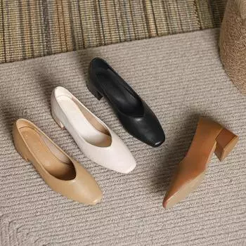 Женские туфли-лодочки на массивном блочном каблуке, модельные туфли на низком каблуке с закрытым носком. Удобная офисная рабочая обувь. Женские туфли-лодочки на каблуке. Удобные туфли с квадратным носком. 34