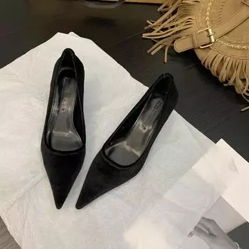 Женские туфли-лодочки на низком каблуке с острым носком, бархатные, удобные, женские туфли на каблуке-шпильке 5 см, винно-красные, летние, на высоком каблуке, новые 35