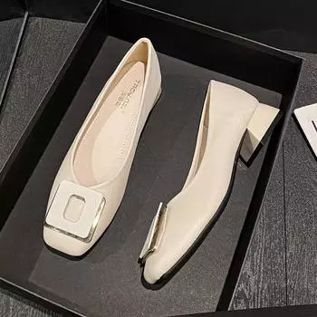 Женские туфли-лодочки на низком каблуке с квадратным закрытым носком, повседневные туфли-лодочки из искусственной кожи без шнуровки на массивном блочном каблуке, женские удобные туфли-лодочки для работы в деловом стиле, нарядные туфли