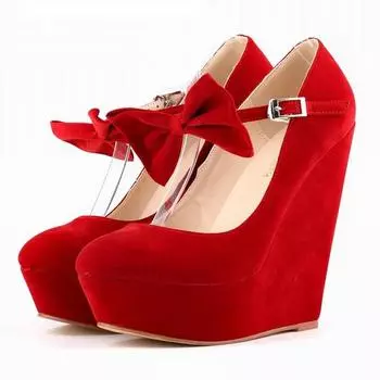 Женские туфли-лодочки на осень, повседневная мода, круглый носок, сексуальные туфли на танкетке из флока, высокие каблуки, платформа, дамские туфли с бантом для вечеринки, платья, свадьбы 35 оранжевый