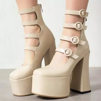 Женские туфли-лодочки на платформе, на очень высоком каблуке с копытами, с круглым носком, туфли Мэри Джейн с пряжкой и молнией, весенне-осенние туфли в стиле панк, черные