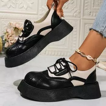 Женские туфли-лодочки на платформе, ретро, массивные оксфордские туфли, удобные мокасины, кожаная школьная форма, Jk Student, готическая обувь в стиле Лолиты, женская 41 35 абрикосовый
