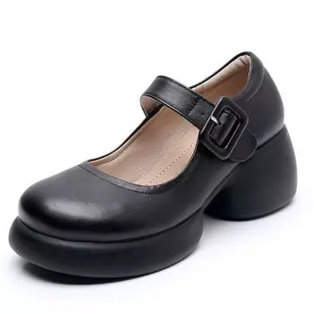 Женские туфли-лодочки на платформе с пряжкой и ремешком, с круглым носком и высоким каблуком, туфли Мэри Джейн для женщин 2024 года, новые элегантные черные туфли из искусственной кожи CN 34 чёрный