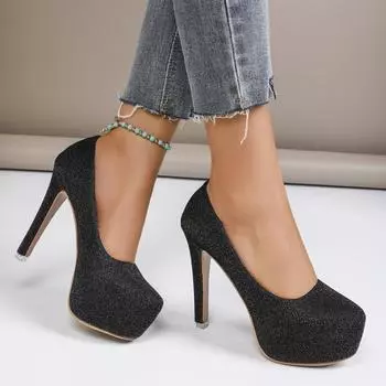 Женские туфли-лодочки на шпильках, сексуальные туфли на высоком каблуке, женские, новинка 2024 года, летние, повседневные туфли больших размеров, туфли-лодочки на платформе, роскошные свадебные туфли Zapatos De Mujer 35 чёрный