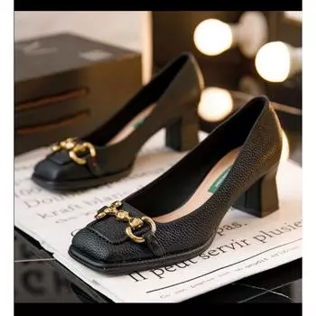 Женские туфли-лодочки на среднем каблуке 5,5 см, с пружинным покрытием, каблук женский, толстый каблук, квадратный носок, туфли Мэри Джейн, черные, зеленые, Talon Femme 34