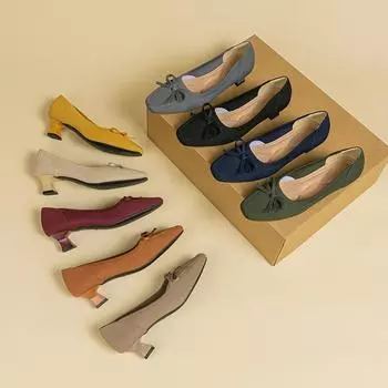 Женские туфли-лодочки на толстом каблуке с квадратным носком, удобные вязаные туфли на низком каблуке для женщин, повседневные туфли без застежек для работы, классические туфли для прогулок, офисные туфли 34