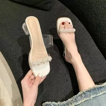 Женские туфли-лодочки на толстом высоком каблуке Женские квадратные тапочки в стиле Лолиты 2024 летние сандалии для женщин Модные вечерние кожаные женские туфли 35 серебряный