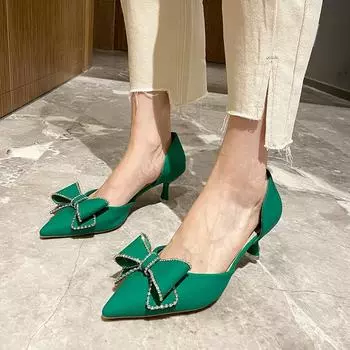 Женские туфли-лодочки на тонком каблуке с кристаллами и бантом, пикантные женские туфли на высоком каблуке с острым носком D Orsay, женские туфли без шнуровки с блестящими вечерними туфлями со стразами 38 оранжевый