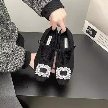 Женские туфли-лодочки на высоком каблуке, черные, одинарные, весенний сезон, стразы, квадратный носок, одинарные Мэри Джейн, туфли Мао Мао 35